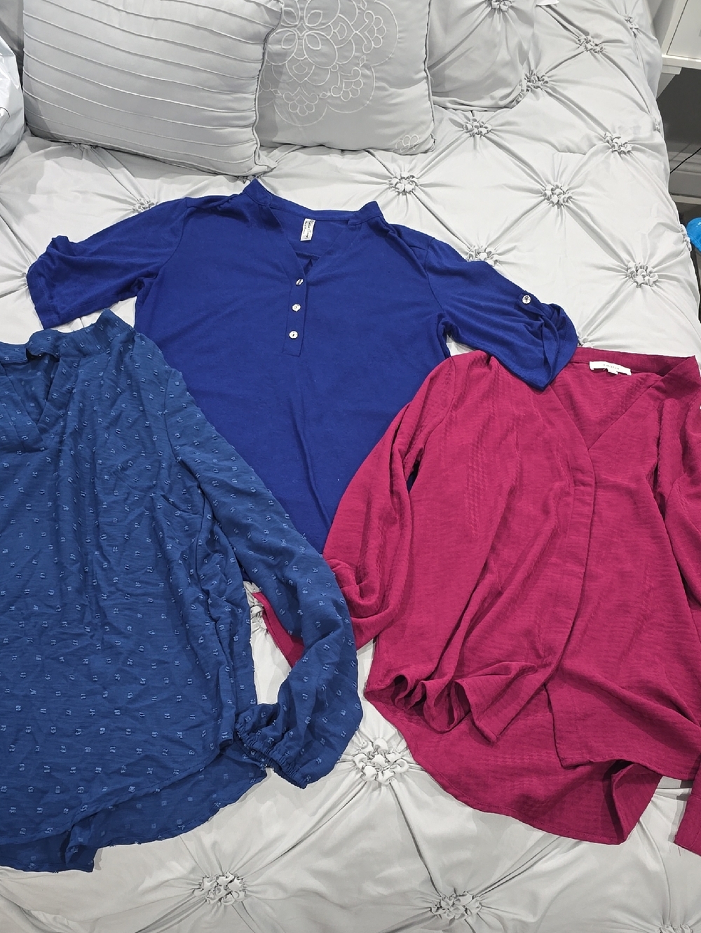 Lot Of 3 Women's Knit Blouse Tops in Blue and Magenta